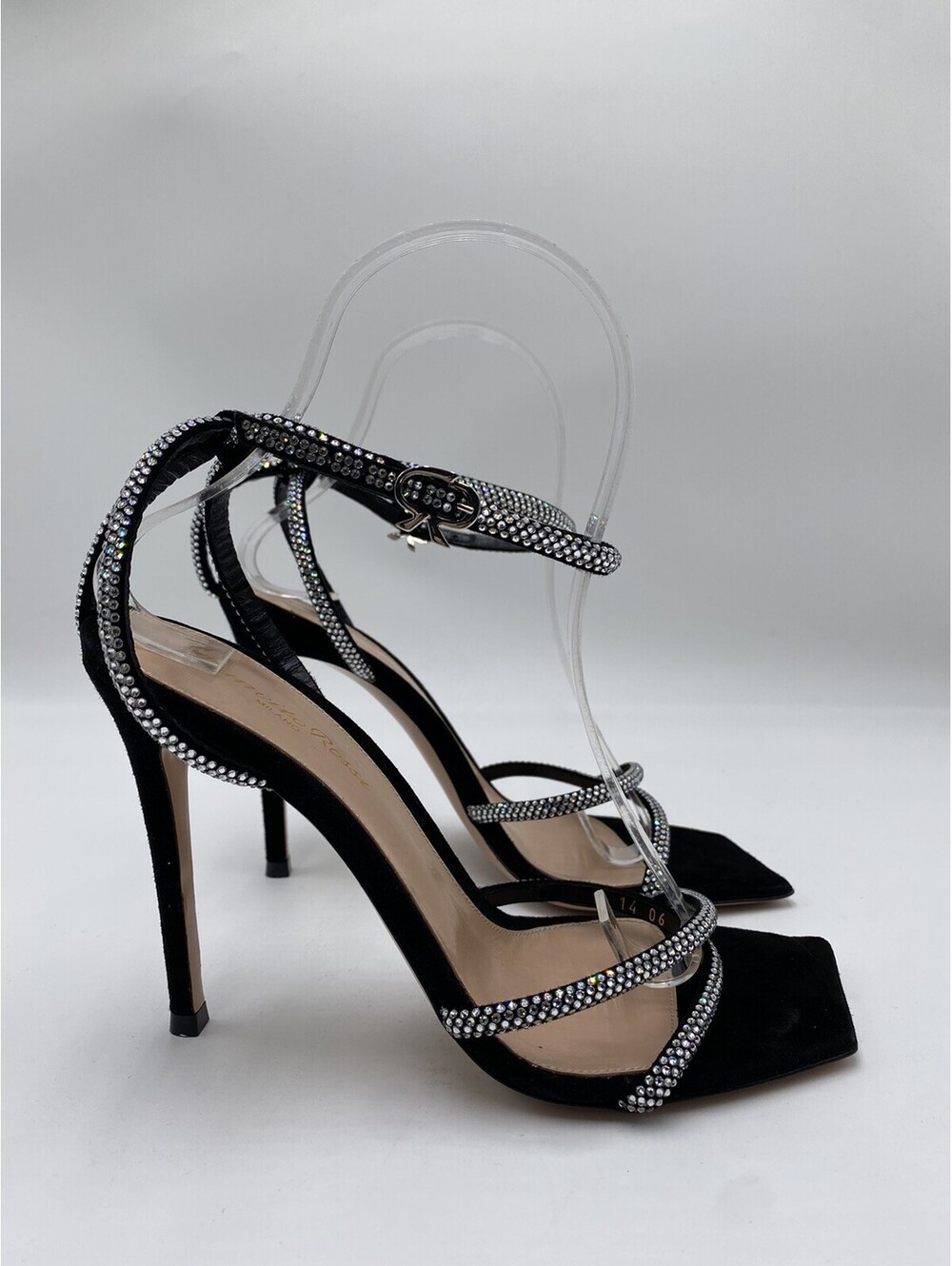 Women’s Gianvito Rossi crystal-embellished sandals Heels Black Suede Size 38